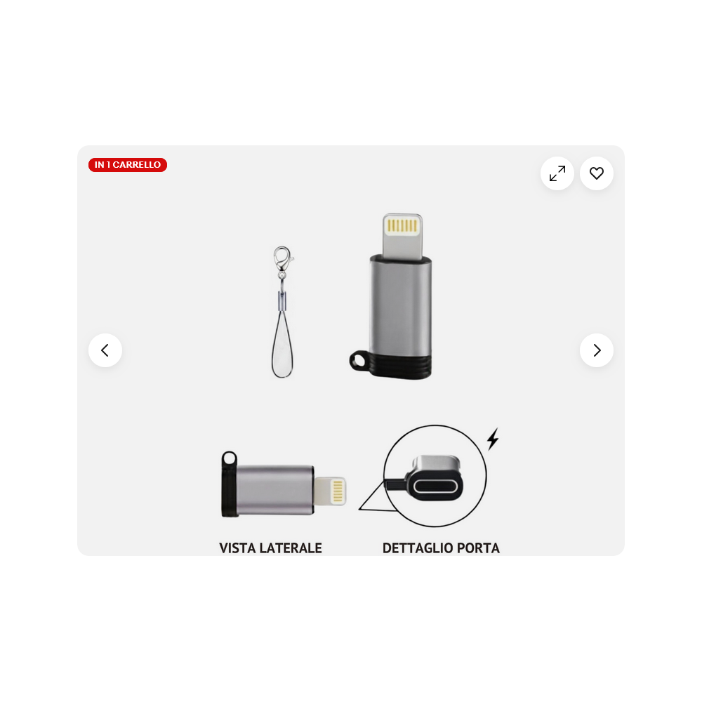 Adattatore 8 Pin a USB-C Ricarica Veloce 5V/2.4A con Moschettone